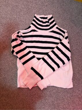 a new day White and Black Striped Turtleneck Sweater